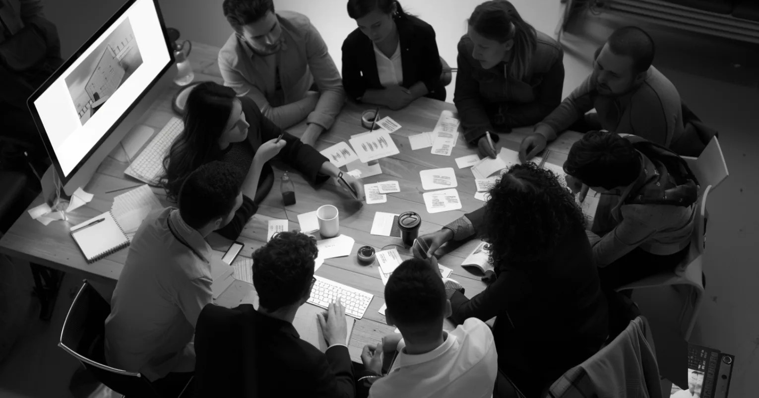 Equipo técnico trabajando en una sesión de liderazgo